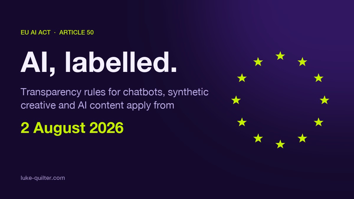 Article 50 of the EU AI Act: transparency rules for AI in marketing apply from 2 August 2026
